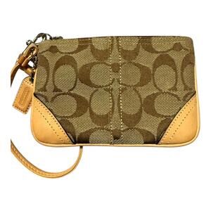 Coach Signature Canvas & Yellow Leather Corner Zip Wristlet (circa 2008-2012)